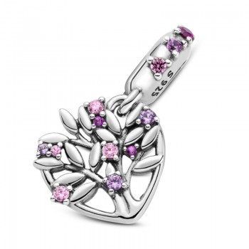 Charm colgante en plata de ley Corazón Árbol de la Vida Rosa